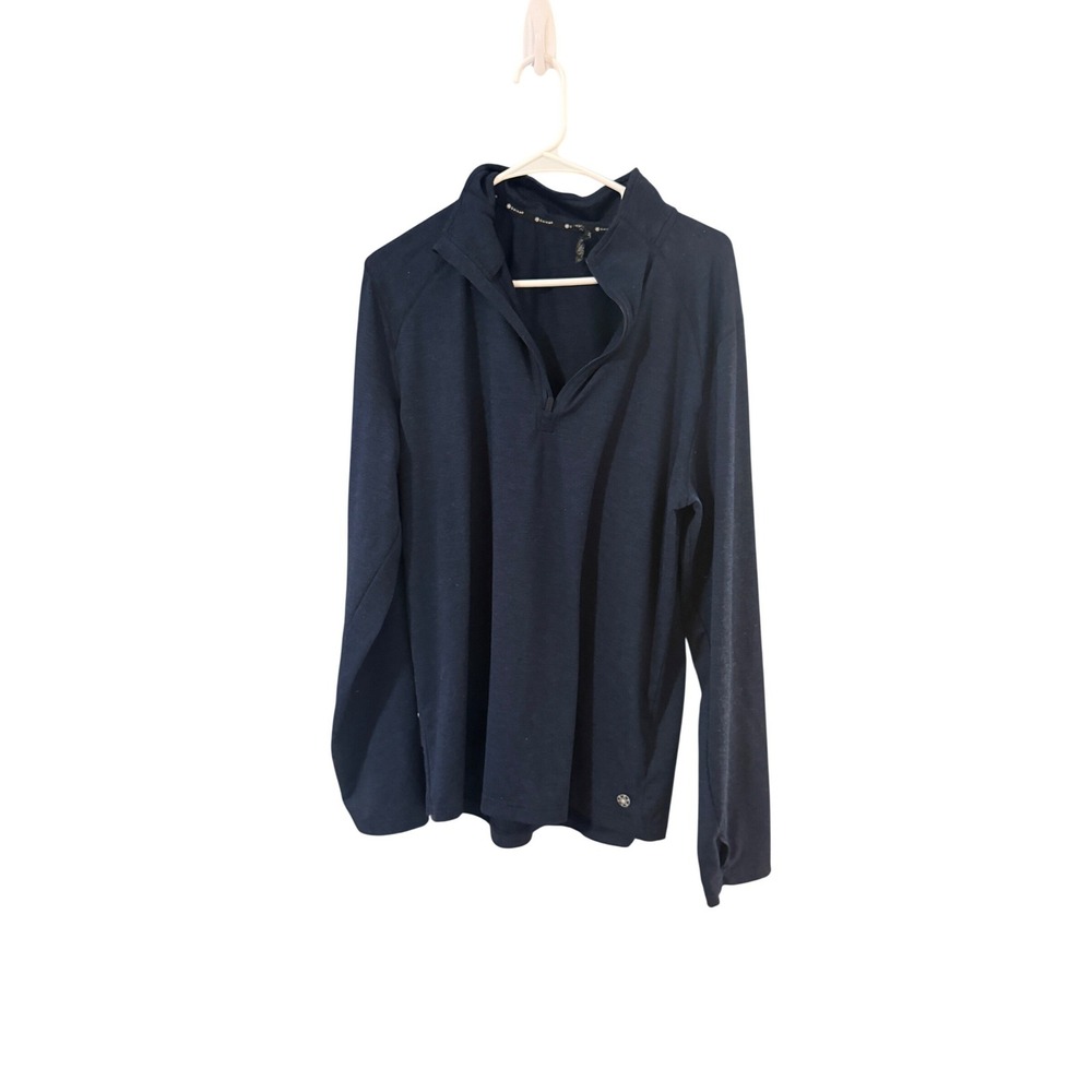 Gaiam Mens Navy Blue Heather Quarter Zip Pullover Long Sleeve Thumbholes Large